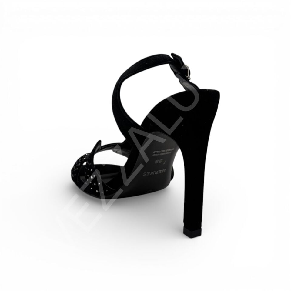 Hermes 769 Taşlı Siyah Topuklu Ayakkabı Kadın Ayakkabı