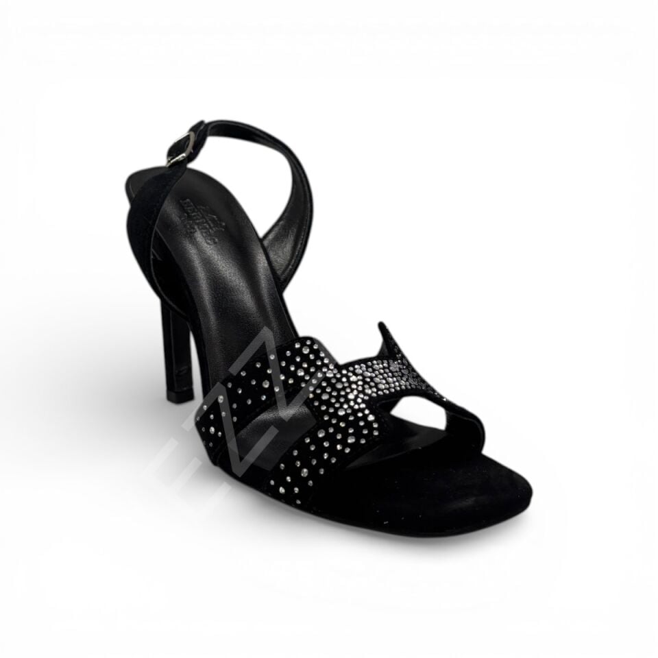 Hermes 769 Taşlı Siyah Topuklu Ayakkabı Kadın Ayakkabı