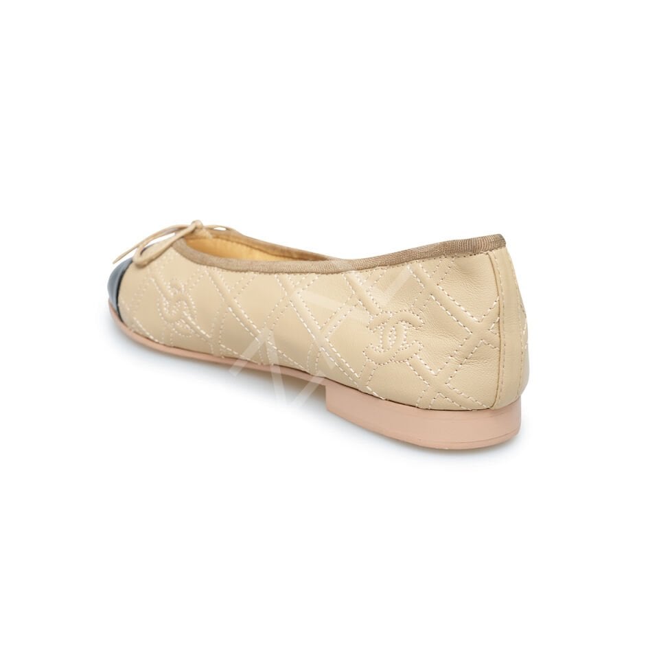 Chanel 06 Krem Ucu Siyah Cc Kadın Ayakkabı