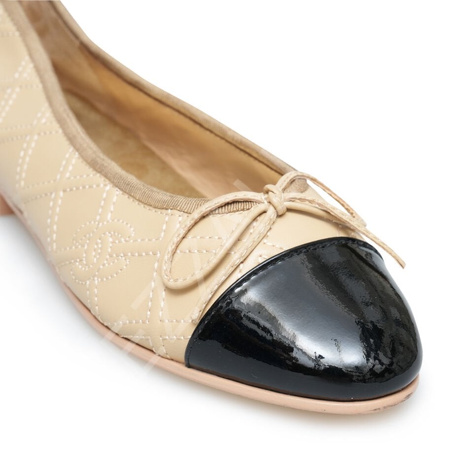 Chanel 06 Krem Ucu Siyah Cc Kadın Ayakkabı