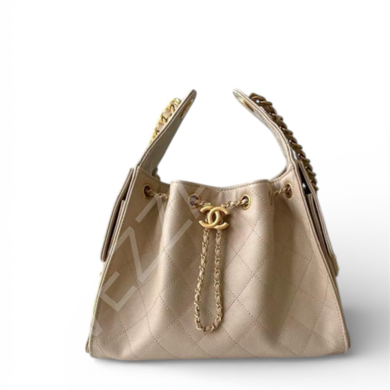 Chanel 0048 Bej Büzgülü Medium Kadın Çanta