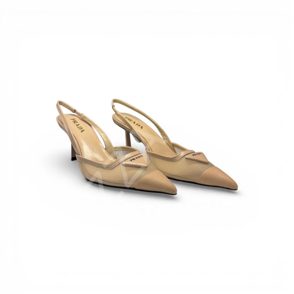 Prada 758 Krem Transaparan Topuklu Kadın Ayakkabı
