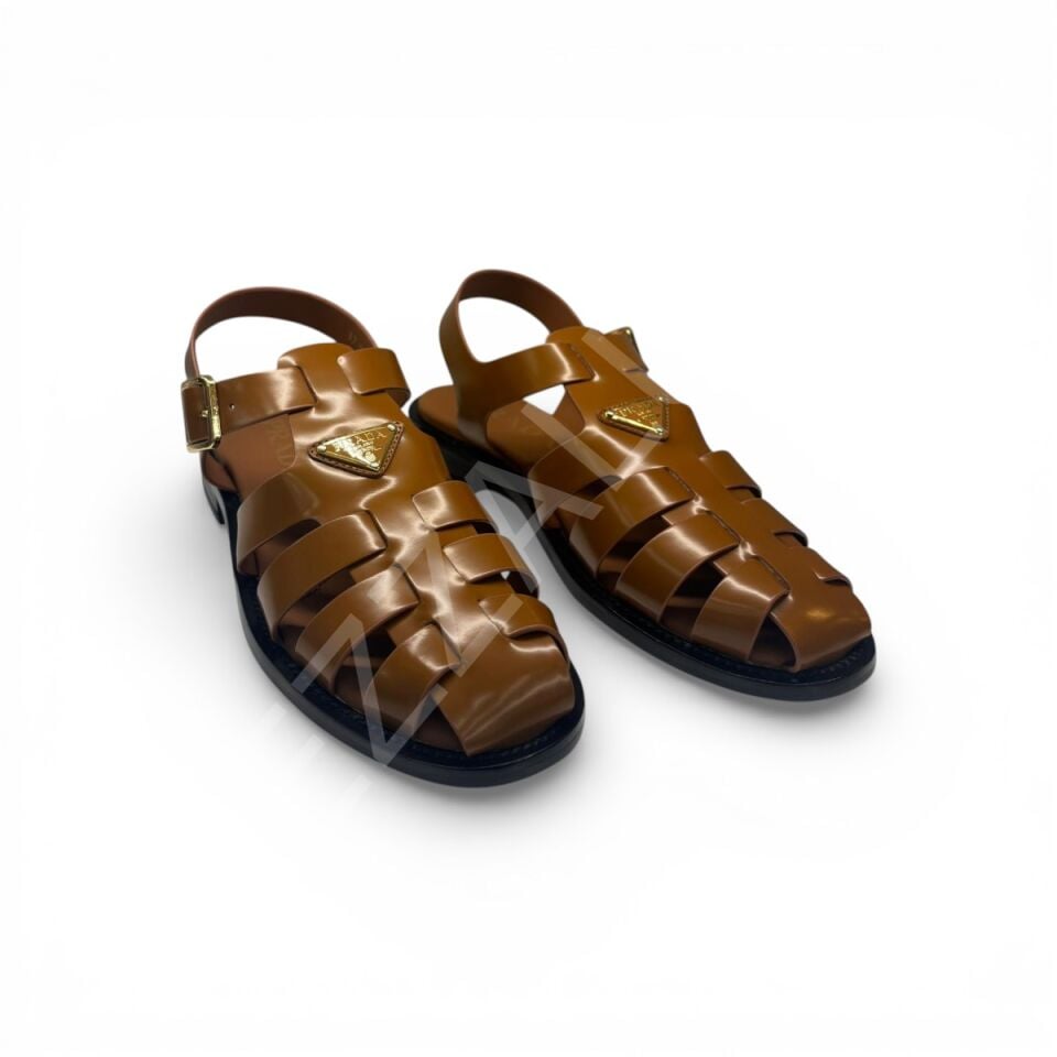 Prada 759 Taba Deri Sandalet Kadın Ayakkabı