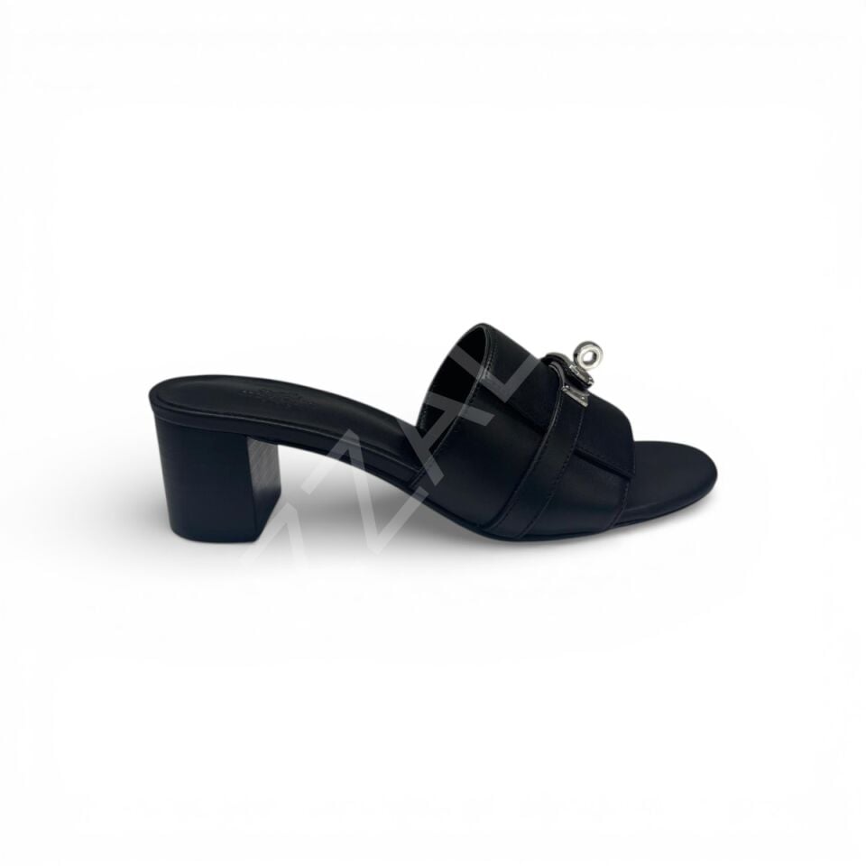 Hermes 766 Tokalı Siyah Topuklu Terlik Kadın Ayakkabı